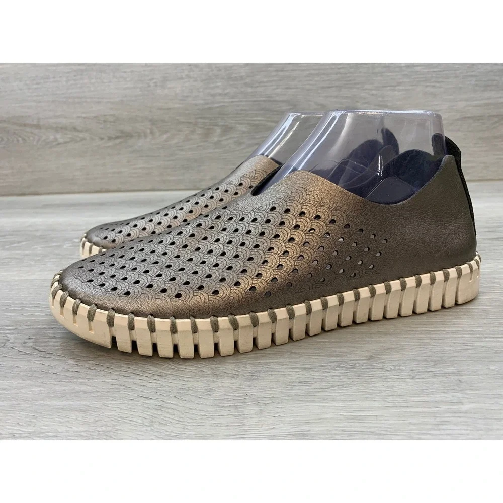 Ilse Jacobsen Tulip 139 Women's Metallic 8 Perforated Slip On Flat Shoes